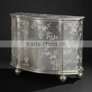 Elegant Silver Painting Wooden Console Cabinet,Vintage Style Carved Wooden Sideboard, Classical Storage Cabinet For Living Room thumbnail-1