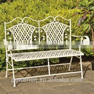 Lorraine Antique French Style Folding Wrought Iron Garden Bench thumbnail-1