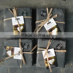 Irregular Leaf Shape Black Rough Edge Slate Coaster With thumbnail-5