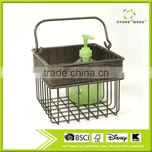 Square Metal Wire and Textilene Bathroom Caddy With Handle thumbnail-1