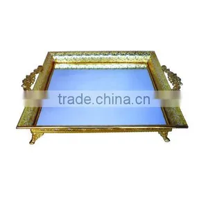Metal Rectangle Footed Serving Tray With Handles thumbnail-1