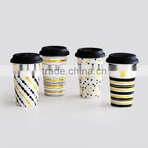 Wholesale Promotional Ceramic Cheap Double Wall Mug With Golden Design thumbnail-4