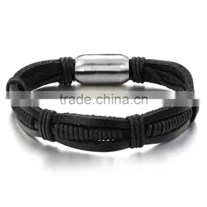 2017 New Stainless Steel Jewelry Leather Braided Bracelet for Men thumbnail-1