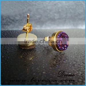 925 Sterling Silver Natural Agate Crystal Birthstone Stud Earrings Druzy Jewelry thumbnail-4
