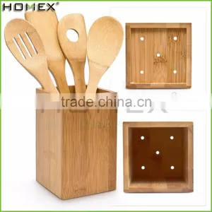 Square Bamboo Utensil Organizer With Spoons/Utensil Drainer Holder Caddy/Homex_FSC/BSCI Factory thumbnail-1