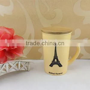 Wood/bamboo Lid Ceramic Promotional Gifts Mug Souvenir Mug thumbnail-1