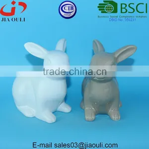 BSCI Audit Factory EASTER Rabbit Figurines Small Grey/white Porcelain Ceramic Rabbit, Easter Bunny thumbnail-1