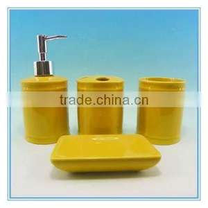 Hot Sale Round Yellow Dehua 4pcs Ceramic Bathroom Accessories thumbnail-1