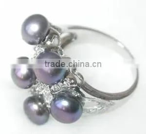 Purple Round Fashion Lady Tahitian Pearl Ring With Diamond thumbnail-2