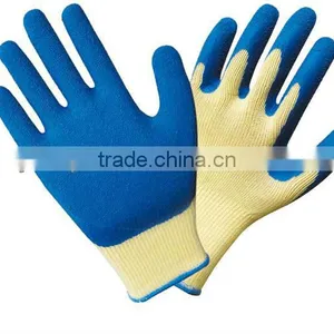 Yellow Seamless Knitted Liner, Blue Latex Palm Coating, Crinkle Finish Gloves thumbnail-1