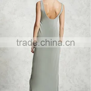 2017 Summer Women Scoop Neck Cami Dress Side Slits Maxi Tank Dress HSm9183 thumbnail-2