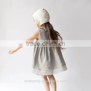 Hot Selling Wholesale Sleeveless Plain Linen Dress New Model 2 Year Old Baby Girl Dress thumbnail-2