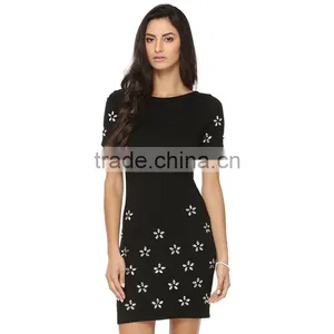 Short Sleeve Snow Printed Short Dress Latest a Line Frocks Designs thumbnail-1