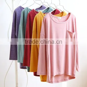 Wholesale Long Sleeve Casual Women T-shirt With Pocket thumbnail-1