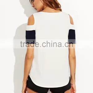 APPAREL Color Block Open Shoulder T-shirt LINEN T SHIRT thumbnail-4