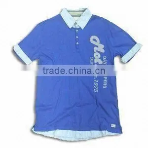 Men's Polo T-shirt With Woven Stripe Fabric, Made of 100% Cotton Jersey thumbnail-1