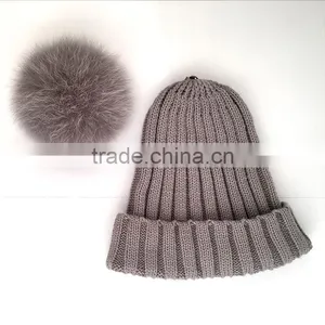 Myfur Wholesale Women Wool Beanie With Genuine Fox Body Fur Bobble thumbnail-3