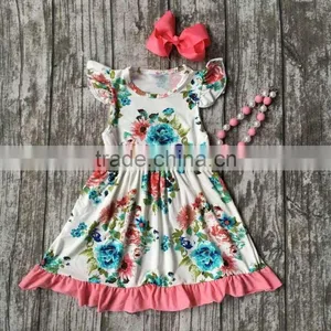 Baby Girls Summer Spring Dress Outfits Girls Floral Dress Girls Boutique Summer Dress With Matching Necklace and Headband thumbnail-1