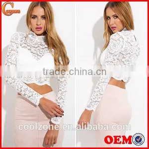 Wholesale Clothing Manufacturers Elegant Long Sleeve Lace Crop Top,sexy Transparent Summer Lace Top 2015 thumbnail-1