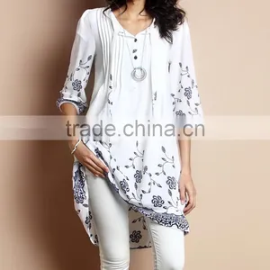Hot Selling Women Dresses With White Floral Chiffon Tie-Front Hi-Low Tunic Dress Women Flower Dress Women Wear GD90426-21 thumbnail-1