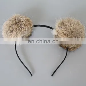High Quality Fur Accessory Hand Made Real Fur Pompom Hair Bands for Girl thumbnail-3