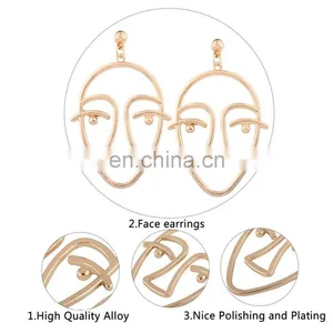 New Exaggerated Facial Hollow Big Human Face Dangle Gold Earrings IN STOCK! thumbnail-2
