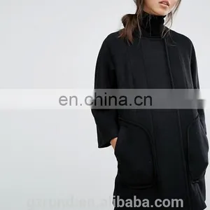Autumn Winter Hot Sale Black Cool Fashion Women Coat, French Connection Harbour Cocoon Coat thumbnail-5