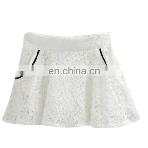 Lady Fashion High Elasthan Waisbank White Lace Pleated Mini Skirt thumbnail-1