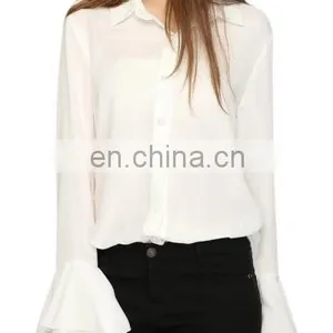Latest Fashion Women Chiffon Blouse Deisgn Flare Sleeve thumbnail-1