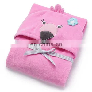 New Baby Gift Towel Custom OEM Pretty Pink Flamingo 100% Bamboo Baby Bath Hooded Towel thumbnail-3