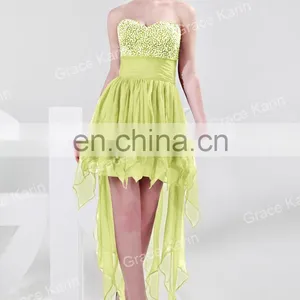 Strapless Chiffon Cocktail Dress Beads Short Front Long Back Cocktail Dress CL4326 thumbnail-3
