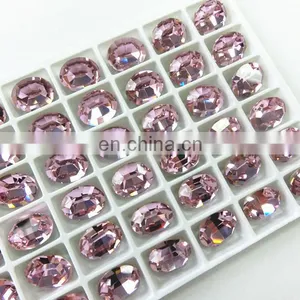 Silver Base Point Back Rose Crystal Stone Oval Shape thumbnail-3