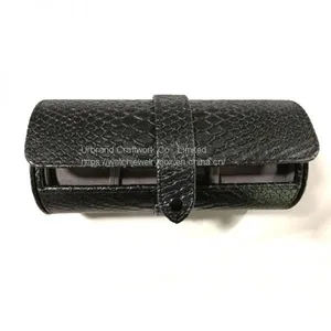 Luxury Leather Western Watches Box Make Logo Premium Cork Python Pattern Leather Watch Roll With Custom Logo thumbnail-4