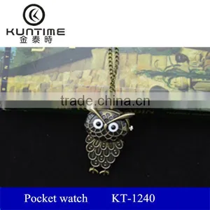 Cheap Vintage OWL Copper Pocket Watch With Long Necklace Chain thumbnail-1