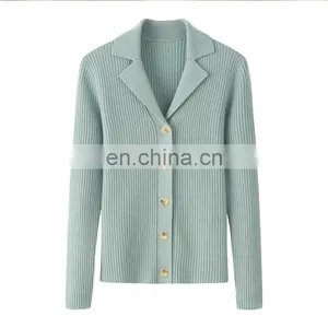 Women's Ribbed Knitted Winter Shirt Slim Fit Cashmere Cardigan With Button Decoration Formal Solid Pattern Factory Wholesale thumbnail-6
