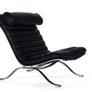 Ari Chair & Ottoman Complete Set, Black Leather Ergonomic Lounge Chair With Matching Footrest for Relaxation & Decor thumbnail-4
