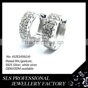 2015 New Design Sterling Silver Hoop CZ Earrings White Gold Plated Stud Earrings for Girls SLS Jewelry thumbnail-3
