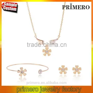 Summer Wedding Jewelry Sets Korea Simple Flower Earring Necklace Bangle For Woman thumbnail-1