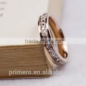 Super Flash Titanium Steel 18k Rose Gold Plated Full Paved AAA CZ Diamond Stone Ring thumbnail-3