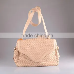 3505 New Designed Hot Sale Pink Woven PU Leather Handbag Factory Price thumbnail-2
