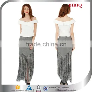 Long Tassels for Clothing Skirt Grey and White Checked 2 Pieces Twinset Dress Patterns Top Sweetheart Tight Dresses thumbnail-1