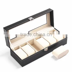 6 Slot Leather Luxury Square Wooden Custom Watch Box thumbnail-3