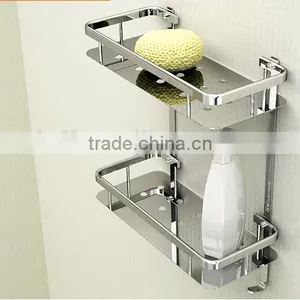 High Quality Stainless Steel Bathroom Rack Double Layer Rectangular Shower Caddy Bathroom Steel Baskets thumbnail-1