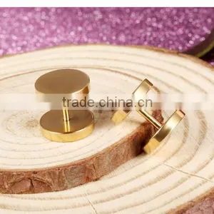 in Stock Stainless Steel Men Double Pin Gold Plated Earrings thumbnail-5