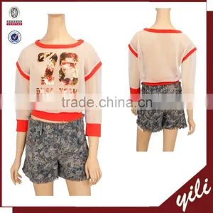 Latest Designer Lady Transparent Blouse Printed Mesh Tops for Woman thumbnail-1