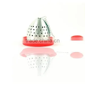 TD-072-Cute Loose Leaf Stainless Steel Tea Infuser With Silicone Drip Tray- Burgundy Red Color thumbnail-4