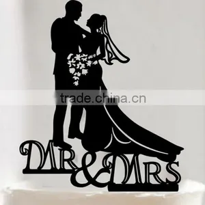 Personalized Mr And Mrs Groom & Bride Silhouette Rustic Wedding Cake Topper Gift thumbnail-1