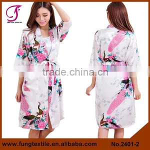 2401 Women Peacock Pattern Two-piece Set Satin Robe thumbnail-2