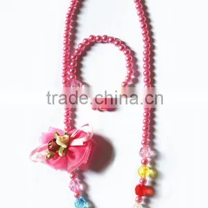 Candy Colorful Beaded Necklace Bracelet Set With Bow Ties and Flowers for Children thumbnail-2