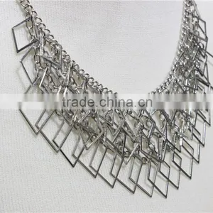 Newest Gold & Silver Necklace Short Chain Lozenge-shaped Charm Wholesale thumbnail-4